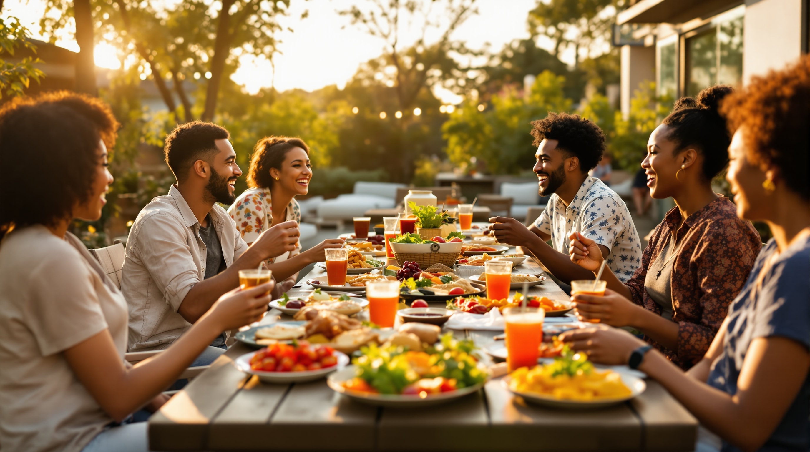 Friends sharing a meal together in Christian fellowship