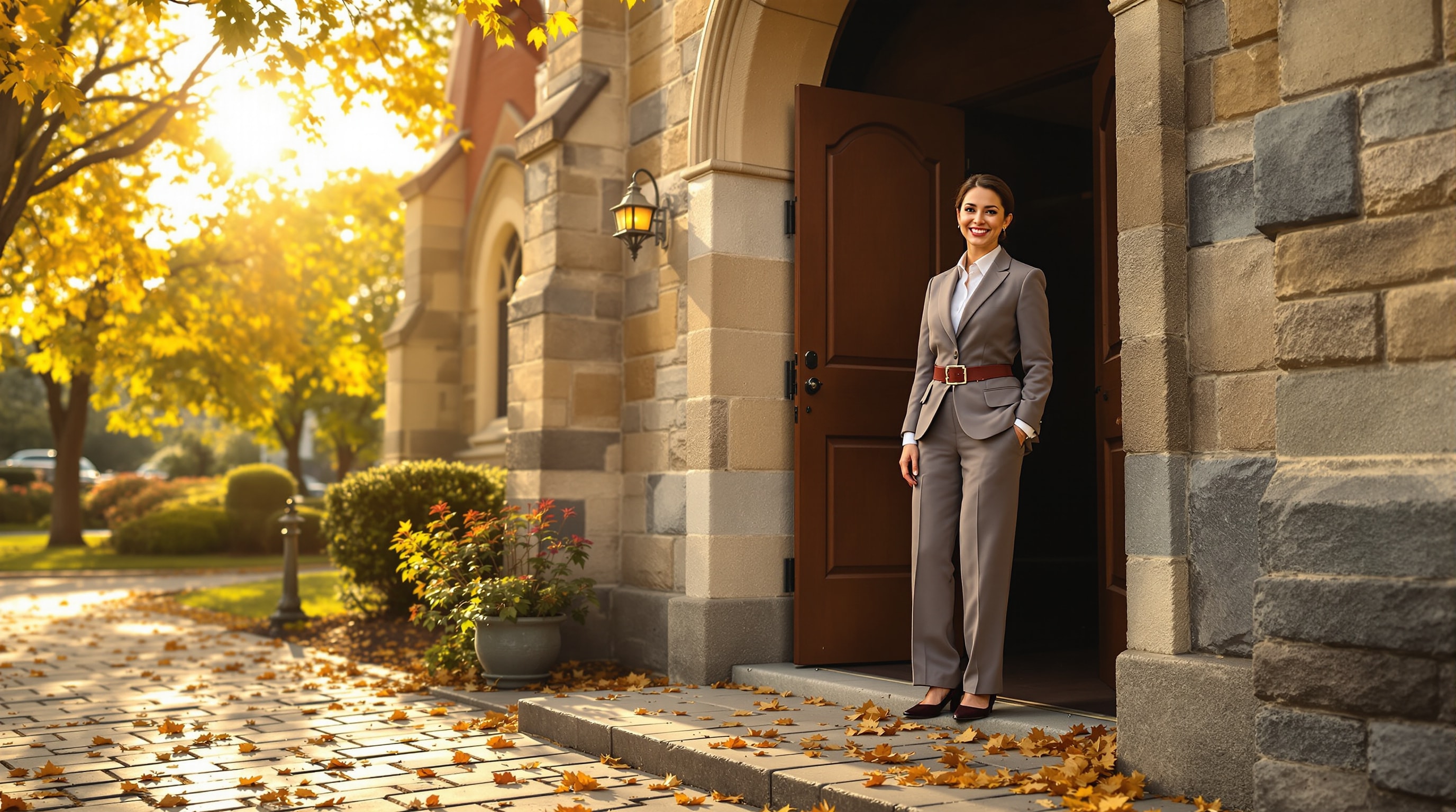 Church greeter welcoming visitors at the door